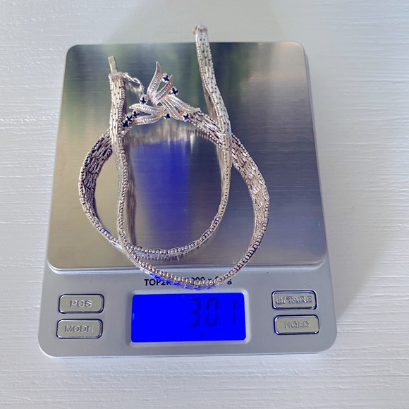 VINTAGE 80'S 925 STERLING SILVER 925 CHUNKY ITALY RICCO BLUE SAPPHIRE NECKLACE - Picture 10 of 10